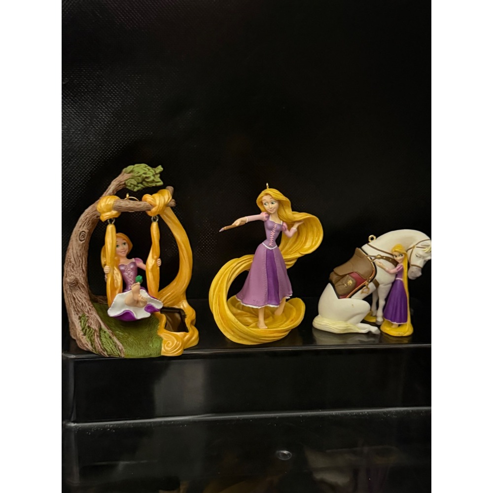 Disney Tangled Rapunzel Christmas Ornament Set Swing Horse Flynn Rider